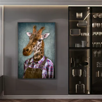 Nordic Umenie Žirafa Zvierat v Pracovník Oblečenie Plátno Umenie Plagáty A Vytlačí Abstraktné Plátne, Obrazy Na Stenu, Umenie Fotografie