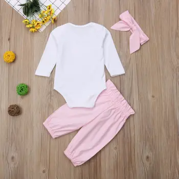 Novonarodené Dievčatká Oblečenie Nastaviť Jeseň Dlhý Rukáv List Kombinézu Jumpsuit Top Ružové Dievča Oblečenie Roztomilý Bavlnené Oblečenie 3ks