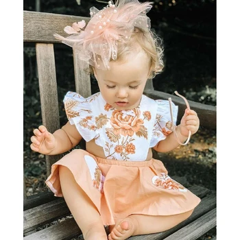 Novorodenca Dieťa Dievča Oblečenie Kvetinový Prehrabať Princezná Šaty Sundress hlavový most 2ks Oblečenie 0-18 M