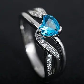 Nová farba skrútené v tvare srdca fialová crystal žena sapphire prsteň zásnubný svadba nevesta Valentín šperky čierny achát