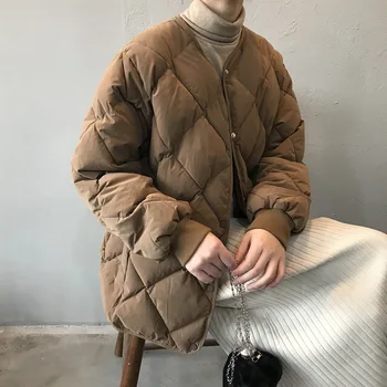 Nové 2021 Zimné Kórejský Edition Bavlna Vyhovovali Krátke Štýl Bavlna Kabát Zimný Kosoštvorec Oblečenie Pre Ženy