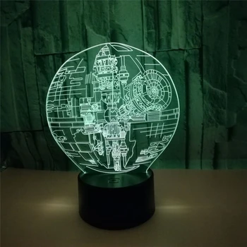 Nové 3D Led Star Wars Lampa Hviezdu Smrti Noc Ľahký Dotyk Senser USB Tabuľka Ilúzie Náladu Stmievanie 7 Farieb Darček stolná Lampa