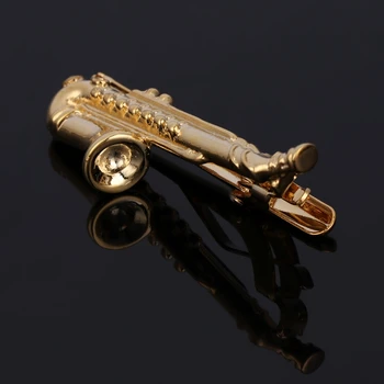 Nové 5cm Saxofón Muži Kravatu Klip Bar Kravata Pin Spona Svorky Pre Svadobné Business Narodeniny Kúzlo Kreatívne Darčeky