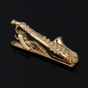 Nové 5cm Saxofón Muži Kravatu Klip Bar Kravata Pin Spona Svorky Pre Svadobné Business Narodeniny Kúzlo Kreatívne Darčeky