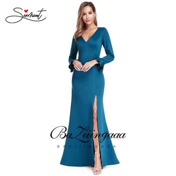 Nové Elegantné Ženy Večerné Šaty tvaru Horela Dlhým rukávom Split Sexy Plus Veľkosť Večerné Šaty Vhodné pre Formálne Partie