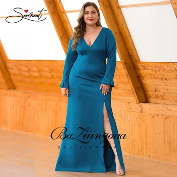 Nové Elegantné Ženy Večerné Šaty tvaru Horela Dlhým rukávom Split Sexy Plus Veľkosť Večerné Šaty Vhodné pre Formálne Partie