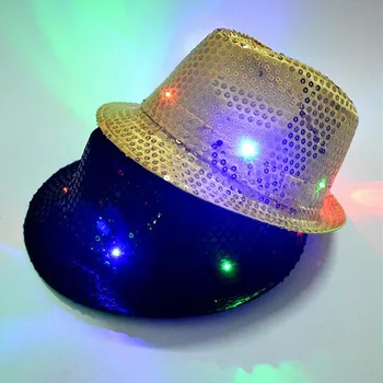 Nové Farebné LED Blikajúce Klobúk Fedora Klobúk Spp Tanečné predstavenie Osvetlené Flitrami Jazz Klobúky, Klobúky Strany, Svadobné Dekorácie