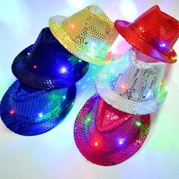 Nové Farebné LED Blikajúce Klobúk Fedora Klobúk Spp Tanečné predstavenie Osvetlené Flitrami Jazz Klobúky, Klobúky Strany, Svadobné Dekorácie