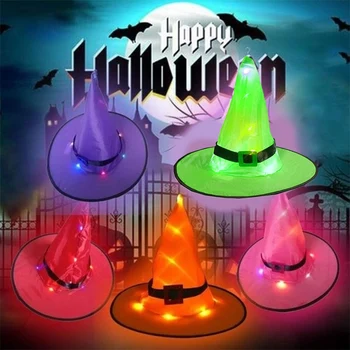 Nové Háčik Čarodejnice Klobúky Halloween Svetelný Čarodejnice Klobúk Detí, Dospelých Strany Tanečné Šaty Sprievodca Klobúk s LED Svetlo Žiariace Effection
