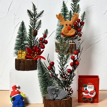 Nové LED Svetlá drevené Vianočný stromček Mini Stolný Top Decor Visí ozdoby Spálňa Domov Vianočný strom Vianočný Darček Strany
