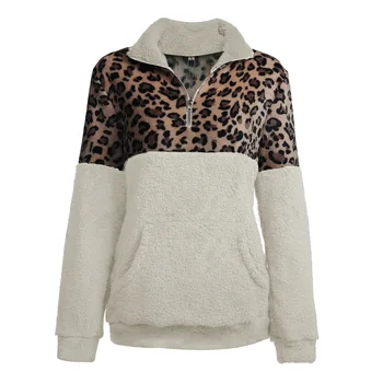 Nové Nadrozmerné Hoodie Leopard Patchwork Zip Fleece Bežné Plus Veľkosť Mikina Ženy Pulóver Kabát Hoody Ladies N92709