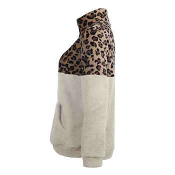 Nové Nadrozmerné Hoodie Leopard Patchwork Zip Fleece Bežné Plus Veľkosť Mikina Ženy Pulóver Kabát Hoody Ladies N92709