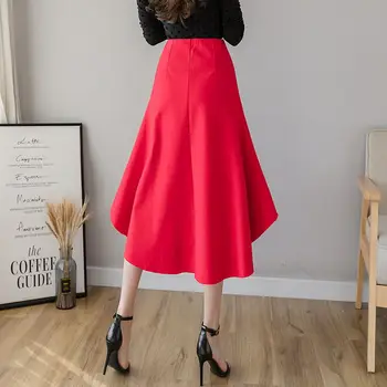 Nové Plus Veľkosť A 5xl-line Dámske Sukne Veľké Veľkosti 4xl Bežné Vysoký Pás Červené Sukne kórejský Úrad Ženy Sexy Midi Sukne Jupe Femme