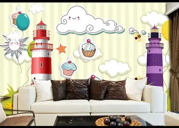 Nové Vlastné 3D Veľké Nástenné Tapety Pôvodných kreslených Tianye maják biele oblaky detskej izbe, TV joj, obývacia Spálňa