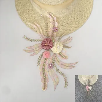 Nové dorazí 3D kvet Čipky Golier Sequin Výšivky Nášivka Zdobené Čipky Výstrihu Šitie DIY Tylu Oblečenie Príslušenstvo Dodávky
