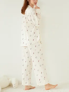 Nové dámske pohodlné bavlnené pyžamá farby, mäkké dlhé rukávy nohavice home service oblek, cartoon vzor pyžamá,