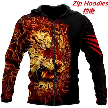 Nové módne značky Hoodie zvierat angry tiger 3D full body vytlačené mužov s Kapucňou, Mikina Unisex zips Pulóver