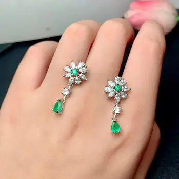 Nové prírodné zelený smaragd červená rudy drahých kameňov, náušnice pre ženy s strieborných šperkov dievča prezentovať výber narodeninovej párty darček