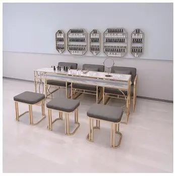 Nové svetlo luxusná manikúra tabuľky, stoličky nastaviť jednoduché dvojité tri osoby, manikúra obchod, moderný čistý Red Iron Art, Manikúra tabuľka