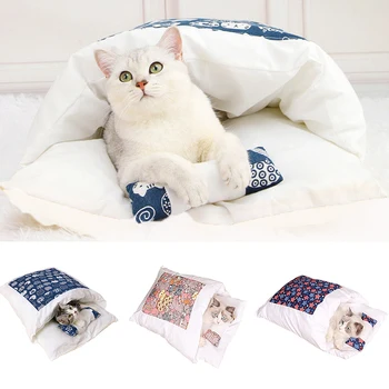 Nové teplé zimné mačka hniezdo odnímateľný deka malé Japonské čistý červený spací vak produkty pet mačka hniezdo