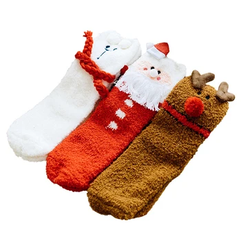 Nový 3 Páry Dámske Ponožky Teplé Vianoce Bavlna Útulné Ponožky Slávnostné Strana Navrhne Cartoon Vianoce V Teple Roztomilý Coral Fleece Ponožky