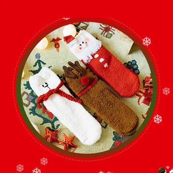 Nový 3 Páry Dámske Ponožky Teplé Vianoce Bavlna Útulné Ponožky Slávnostné Strana Navrhne Cartoon Vianoce V Teple Roztomilý Coral Fleece Ponožky