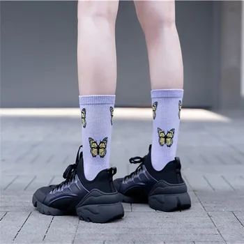 Nový Butterfly Ponožky Ženy Streetwear Harajuku Posádky Ženy Bavlnené Ponožky Módne Jedna Veľkosť Dropshipping Dodanie