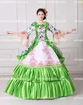 Nový Kvetinový Vytlačené Maškaráda Plesové Šaty, Južnej Rokoka Belle Šaty Reenactment Divadelné Oblečenie Vestido Kostýmy