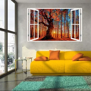 Nový Produkt 3D Windows Kotúča, Stena Nálepky Domova Slnko Svieži Obrie Stromy Umenie Tapety nástenná maľba Darček Domov Odtlačkový Darček