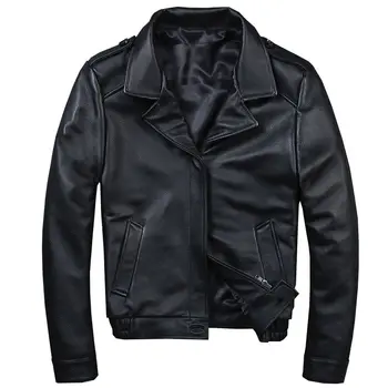 Nový Príchod Muž 2021 Oblečenie Pánske Black Business Štýle Kabát Krátky Bežné Skutočné Cowskin Kožené Bundy