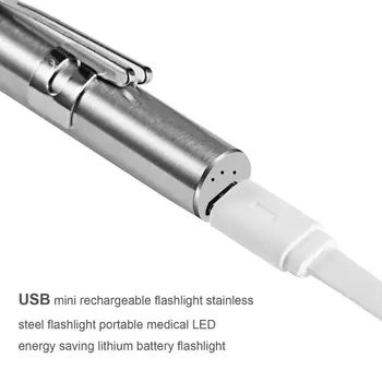 Nový Príchod Ruke Pero Svetlo USB Nabíjateľné Mini Energeticky úsporné Svietidlo LED Baterka + Nehrdzavejúca Oceľ Klip Super Jasné