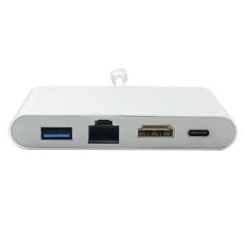 Nový Príchod USB C, HDMI 4K+Gigabit Ethernet (RJ45 Port)+USB 3.0, USB 3.1 Typ C Adaptér USB-C Splitter