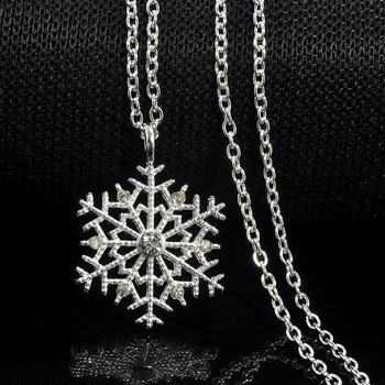 Nový Rok Vianočný Darček Luxusné Crystal Snowflake Náhrdelník sveter reťazca Prívesky Snow Flower Reťazca Náhrdelník Šperky Ženy
