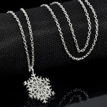 Nový Rok Vianočný Darček Luxusné Crystal Snowflake Náhrdelník sveter reťazca Prívesky Snow Flower Reťazca Náhrdelník Šperky Ženy