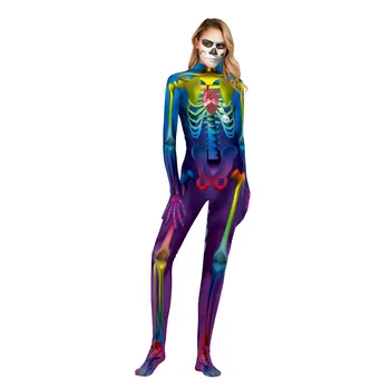 Nový Sexi Femme Kombinézach Lebky Halloween Cosplay Fáze 3D Vytlačené Playsuit Trakmi, pančuchové Nohavice Fitness Ženy Ženy Kombinézach