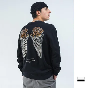 Nový Sveter Mužov Harajuku Retro Vytiahnuť Cez O-krku Nadrozmerná Bežné Hip Hop Streetwear Anjel Krídla Sweatershirt