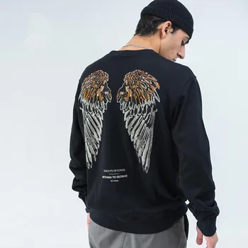 Nový Sveter Mužov Harajuku Retro Vytiahnuť Cez O-krku Nadrozmerná Bežné Hip Hop Streetwear Anjel Krídla Sweatershirt