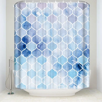 Nový Vodotesný Geometrického Umenia Sprchový Záves s Háčikmi Polyester Textílie Marocký Kúpeľňa Závesy pre Domáce Dekorácie Modrá