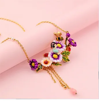 Nový produkt osobnosti strapec náhrdelník prívesok, ručne maľované smalt glazúra kvet krátke clavicle reťazca žena