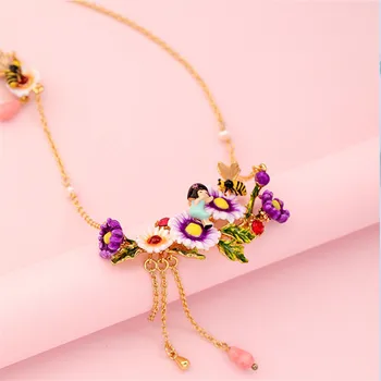 Nový produkt osobnosti strapec náhrdelník prívesok, ručne maľované smalt glazúra kvet krátke clavicle reťazca žena