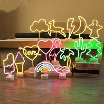 Nočné Osvetlenie, Neónový nápis Rainbow Anjel Flamigo Deti Nočné Lampy, Krytý Spálňa Decor Anime Svetlo USB A Batérie Stôl Lampara