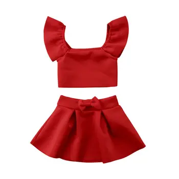 NÁS Skladom Lete Batoľa, Dieťa, Dieťa Dievča Pevné Topy Červené Sukne Oblečenie Set Oblečenia