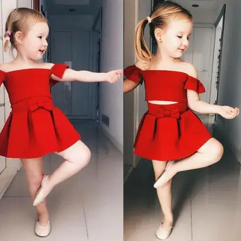 NÁS Skladom Lete Batoľa, Dieťa, Dieťa Dievča Pevné Topy Červené Sukne Oblečenie Set Oblečenia