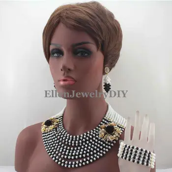 Nádherné Africké nigérijský Svadobné svadobné korálky Šperky Set Afrického štýlu Crystal korálkový náhrdelník ženy Šperky set W13350