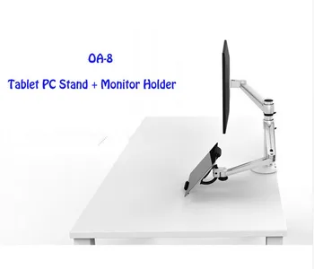 OA-8 Ploche Clampping Plné Pohybu Výškovo Nastaviteľné Dvojité Rameno Tablet PC Držiak + Jedno Rameno Monitor Držiak na Tablet PC Stojan