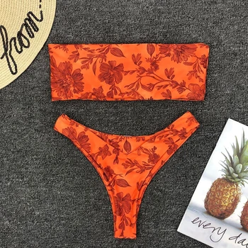 OMKAGI Sexy Plavky Ženy Kvetinový Tlač Bikini Set Plavecké plavky plážové oblečenie Plavky, Plavky Ženy High Cut Bikini 2019