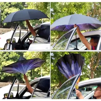 Obrátený Dáždnik Dvojvrstvové Slnko Parasol Ženy Dážď Zadnej Strane Dáždniky Mužov Na Auto Vetru, Dažďu, Slnku Voľnú Ruku Dáždnik