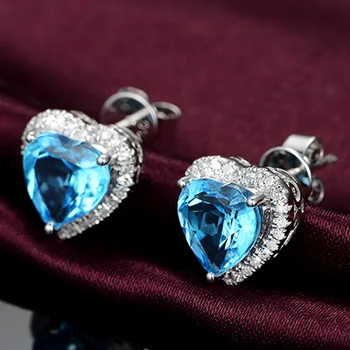 Ocean Sapphire Láska Srdca Náušnice Náušnice Modré Crystal Náušnice Luxusné Módne AAA Zirkón Jemné Šperky Náušnice pre Ženy