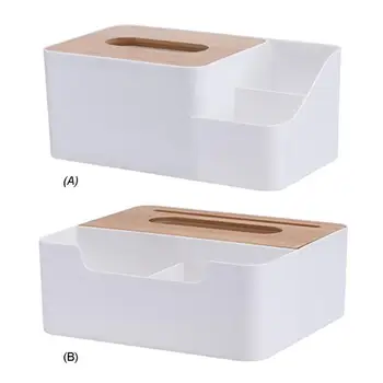 Odolné plastové Tkaniva Box Držiak s Bambusové Drevené Kryt Telefónu Slot Obrúsok Multi-funkčné Domácej Kuchyni Skladovanie Nádoba