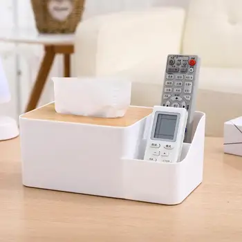 Odolné plastové Tkaniva Box Držiak s Bambusové Drevené Kryt Telefónu Slot Obrúsok Multi-funkčné Domácej Kuchyni Skladovanie Nádoba